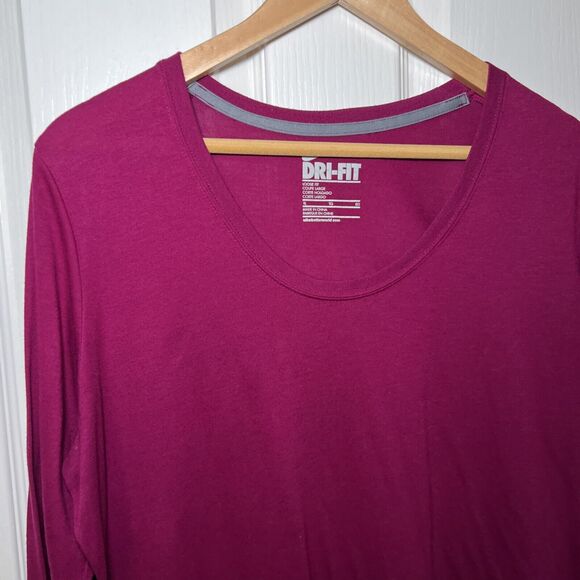 Nike Dri-Fit Women's XL Loose Fit Long Sleeve Shirt Magenta Round Neck - Picture 3 of 10